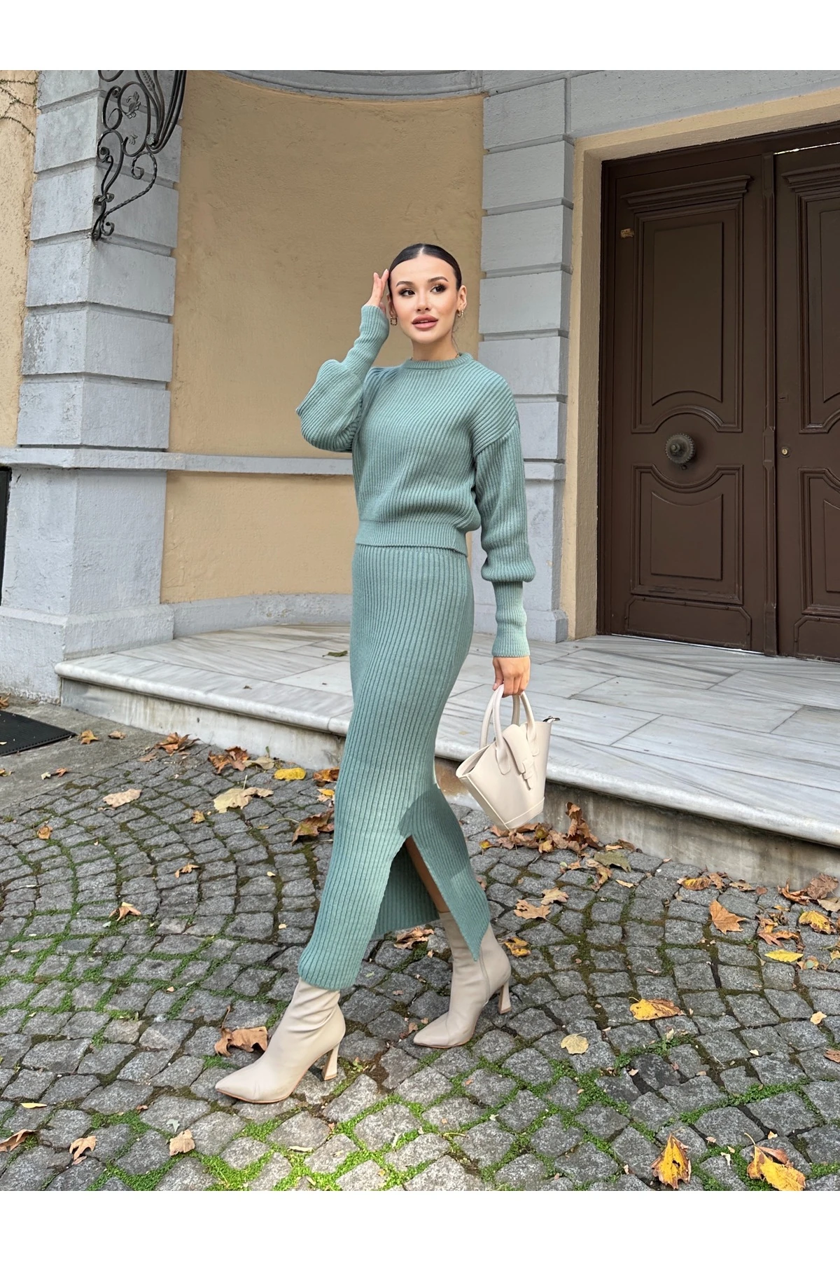 Selanik Örgü İkili Takım - Turkuaz