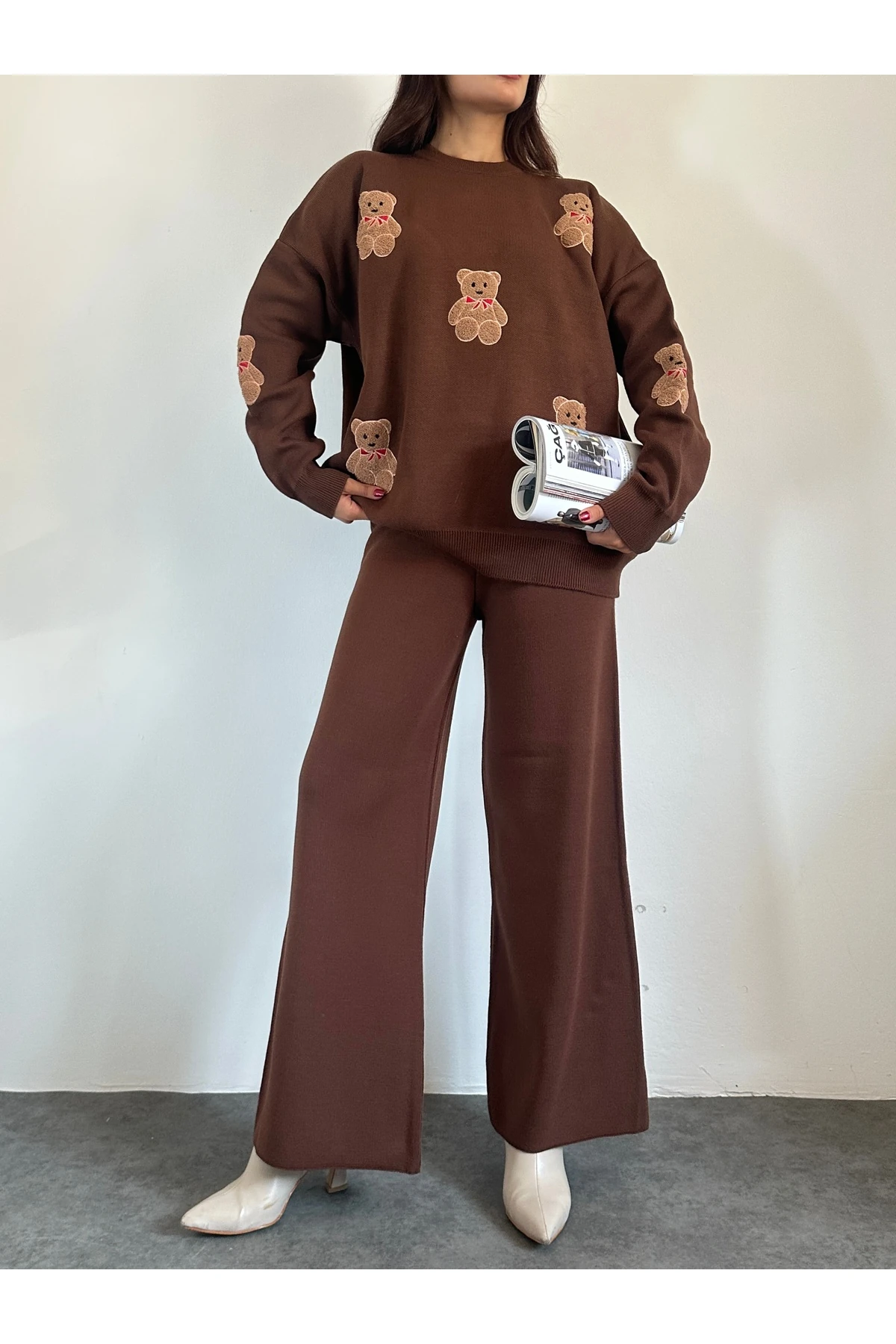 Ayıcıklı Triko Takım - acı kahve