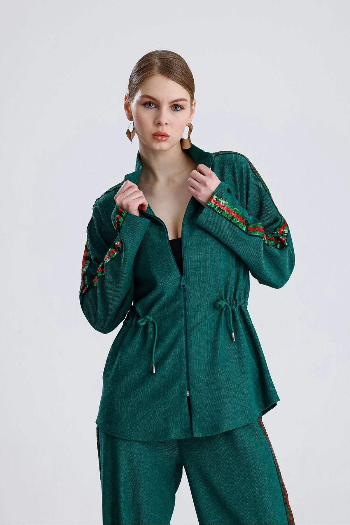 Belden Bağcıklı Pantolonlu Takım - Zümrüt