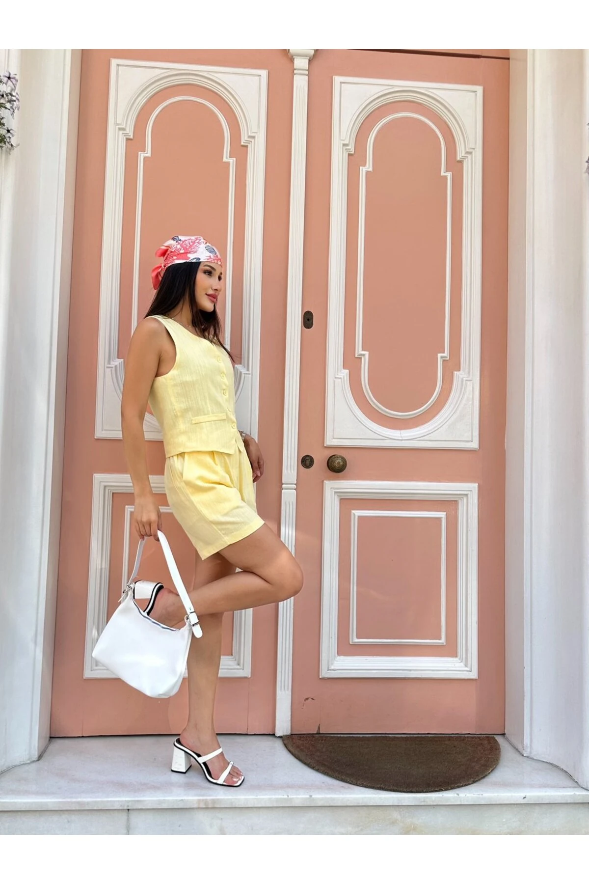 Keten Şortlu Takım - Sarı