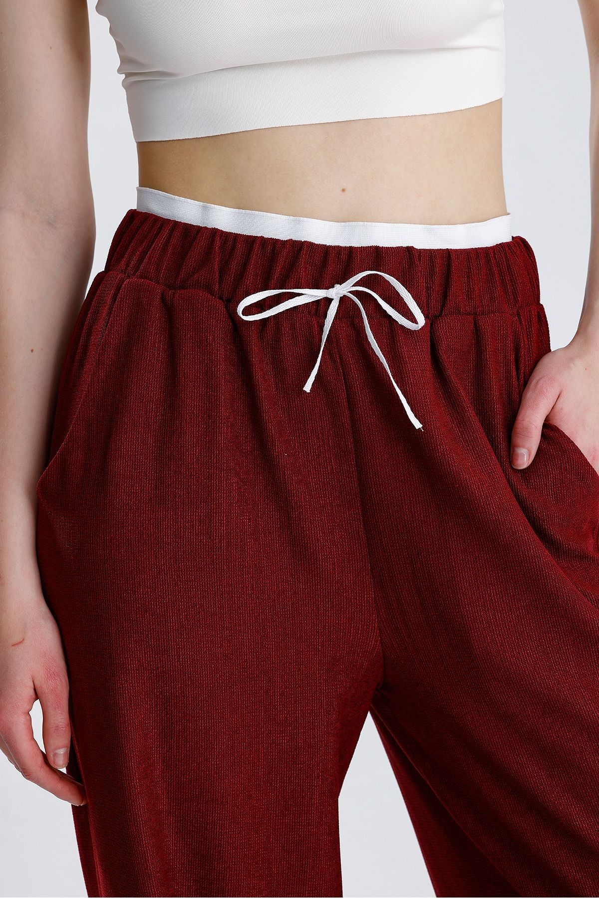 Şık Bürümcük Kumaş Pantolon - Bordo