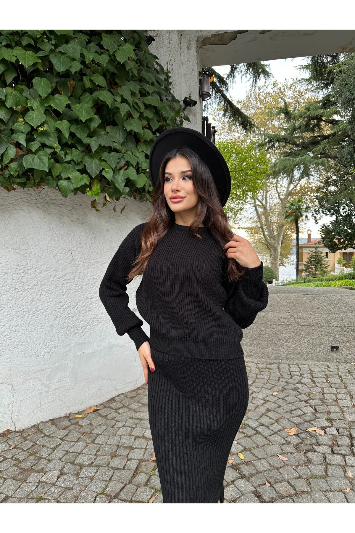 Selanik Örgü İkili Takım - Siyah