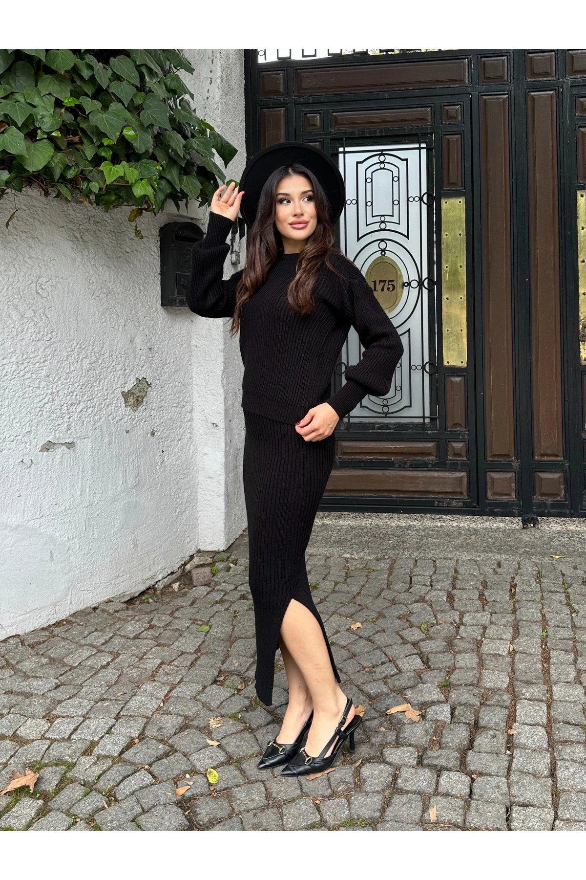 Selanik Örgü İkili Takım - Siyah