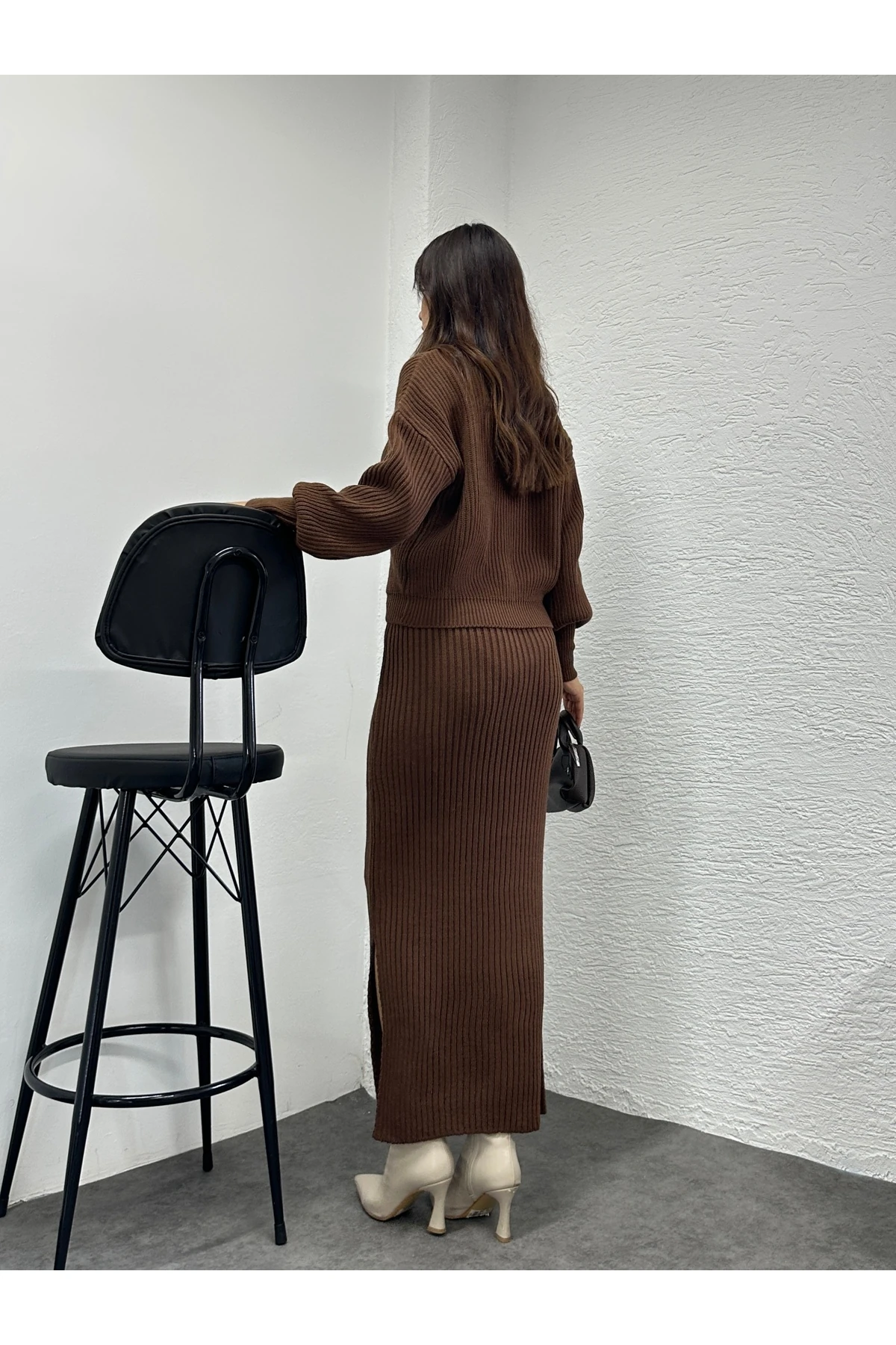 Selanik Örgü İkili Takım - Kahverengi