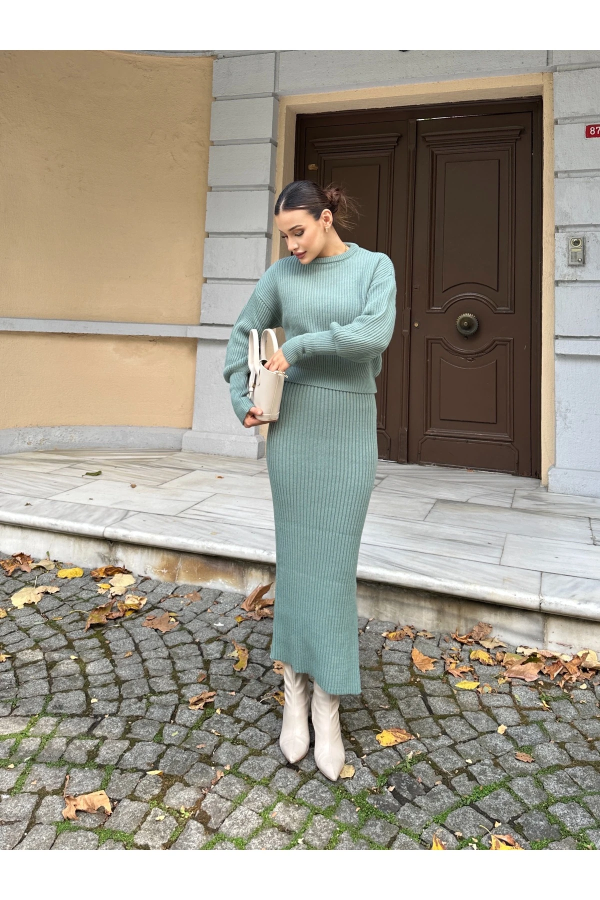 Selanik Örgü İkili Takım - Turkuaz