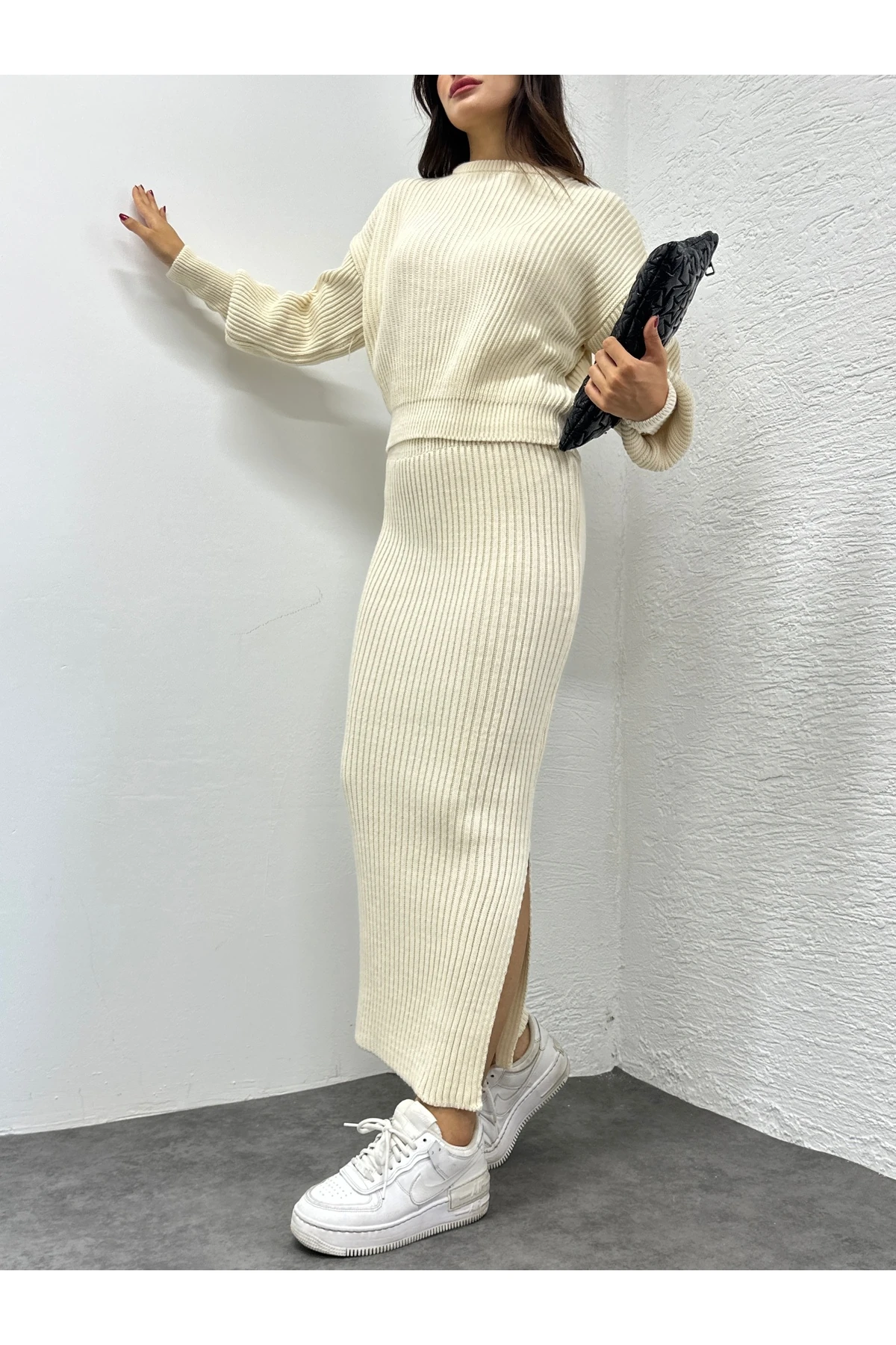 Selanik Örgü İkili Takım - Krem