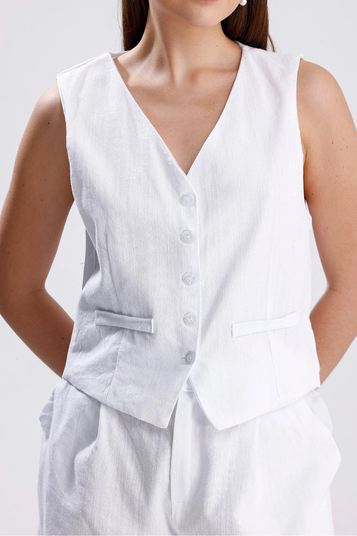 Keten Şortlu Takım - Beyaz