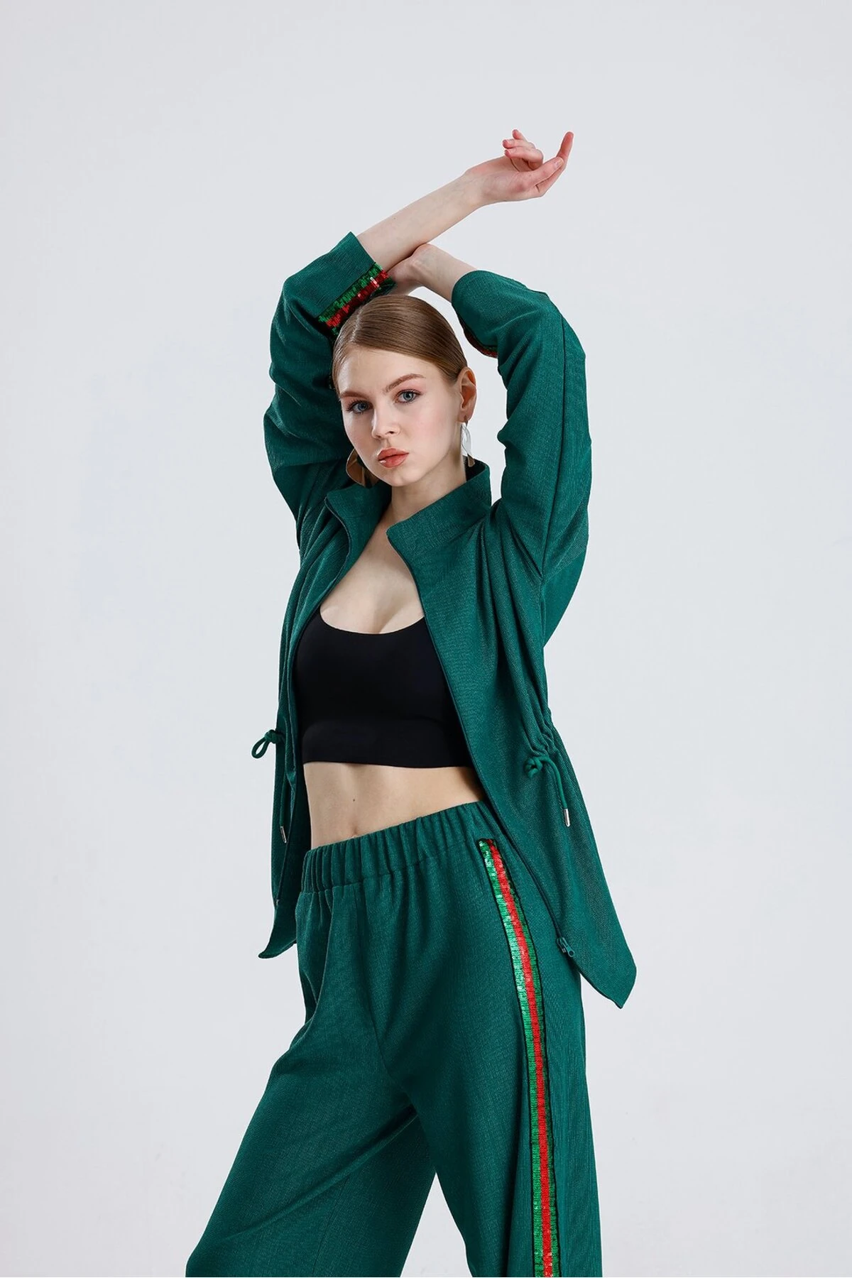 Belden Bağcıklı Pantolonlu Takım - Zümrüt