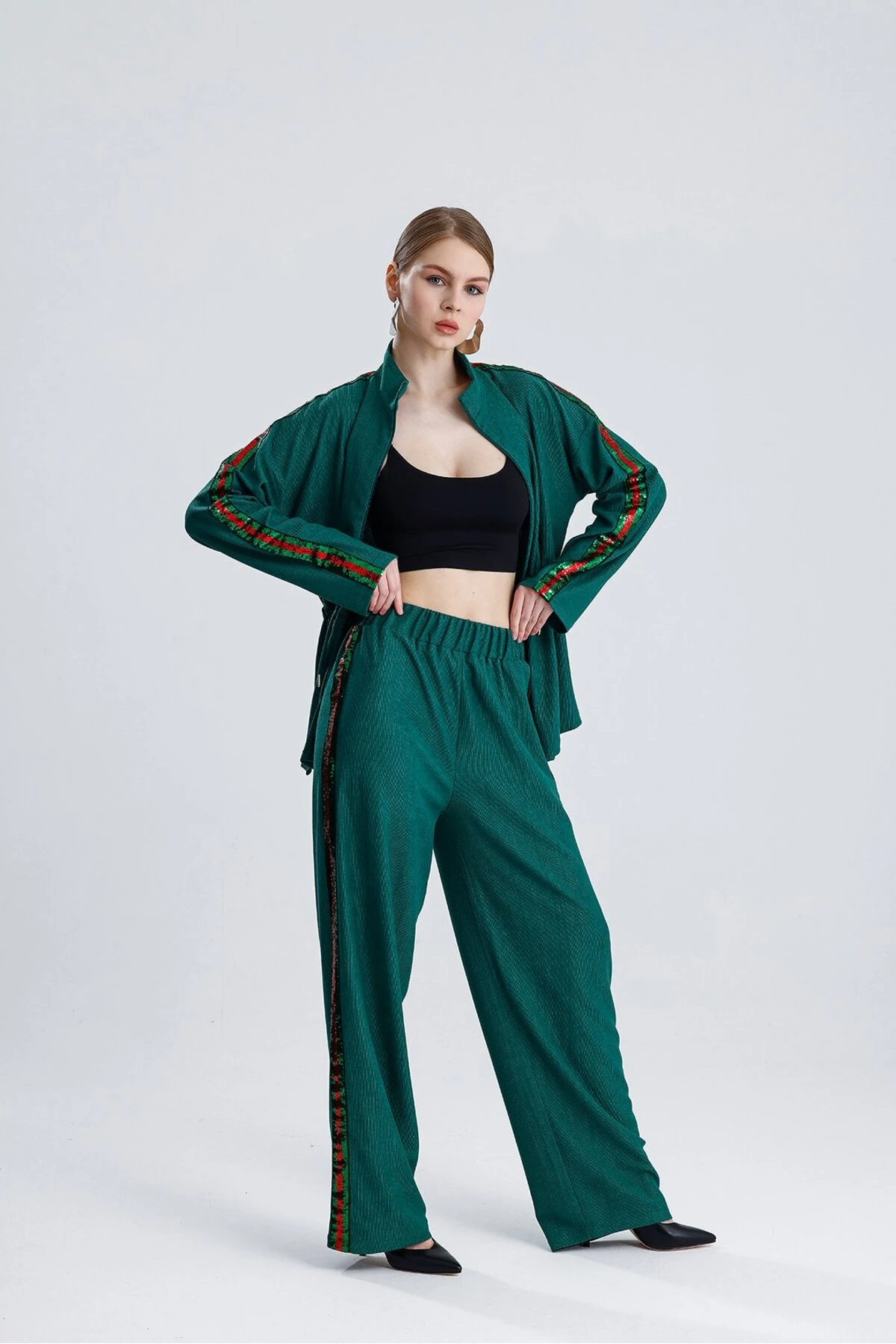Belden Bağcıklı Pantolonlu Takım - Zümrüt