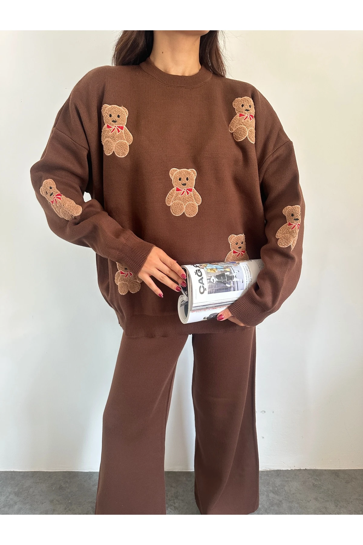 Ayıcıklı Triko Takım - acı kahve