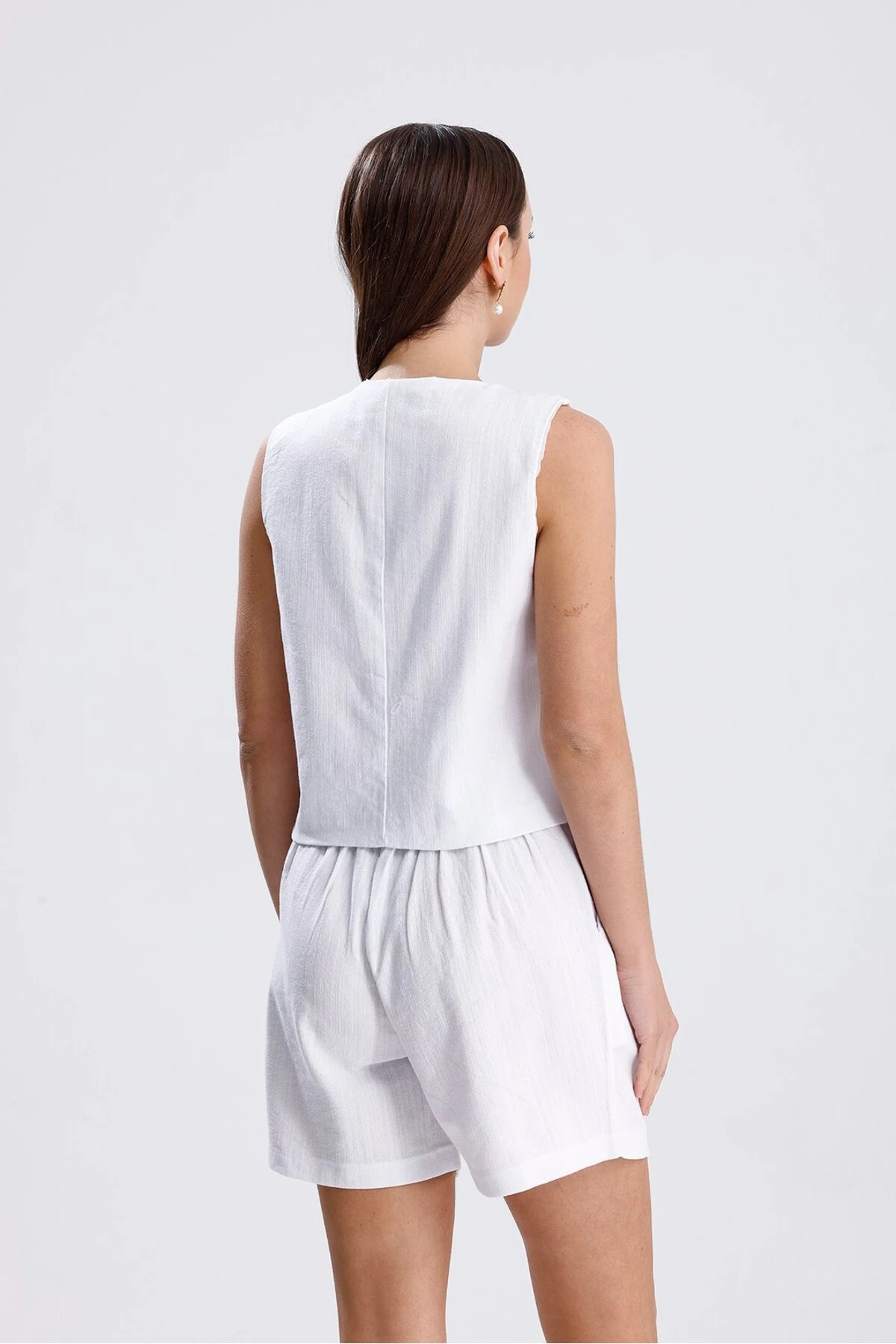 Keten Şortlu Takım - Beyaz