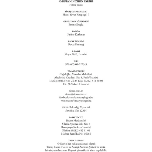 Avrupa'Nın Zihin Tarihi-Hilmi Yavuz