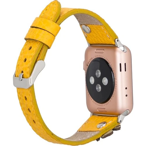 PLM Apple Watch Deri Kordon Clover 42-44MM Ince Ferro Troklu FL12 Sarı
