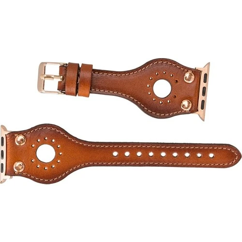 PLM Apple Watch Deri Kordon Ronda 38-40MM Ince Rose Gold Troklu RST2EF Taba