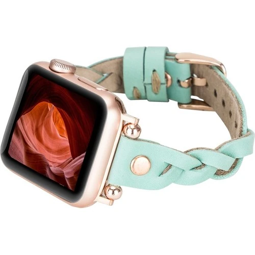 PLM Apple Watch Deri Kordon Wanda 38-40MM Ferro Rose Gold Trok Brn7 Yeşil