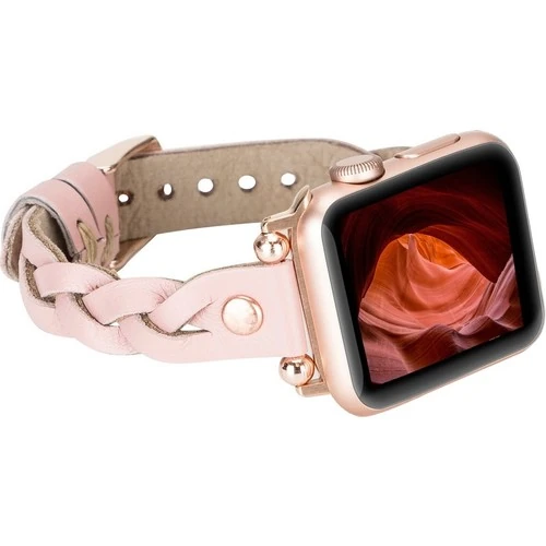 PLM Apple Watch Deri Kordon Wanda 38-40MM Ferro Rose Gold Trok Nu2 Pembe