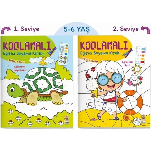 Kodlamalı Eğitici Boyama / 5-6 Yaş 1. ve 2. Seviye (2 Kitap)