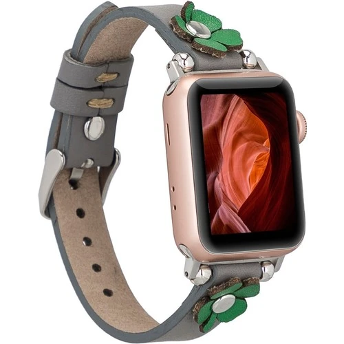 PLM Apple Watch Deri Kordon Clover 38-40MM Ferro Silver Troklu Rst9 Gri