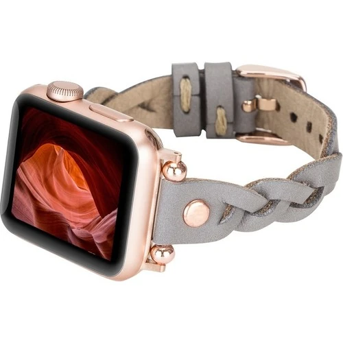 PLM Apple Watch Deri Kordon Wanda 38-40MM Ferro Rose Gold Trok Rst9 Gri