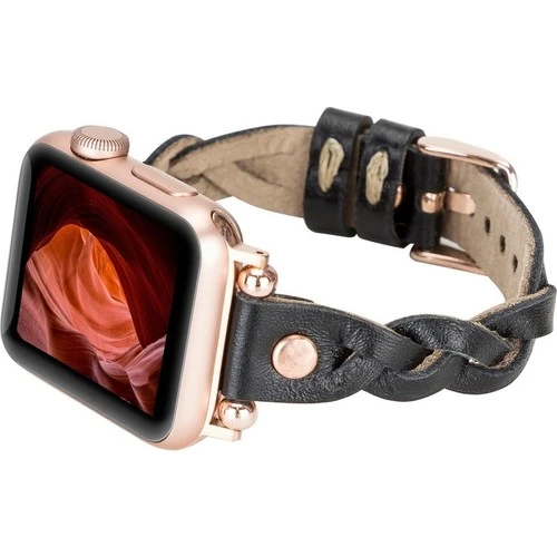 PLM Apple Watch Deri Kordon Wanda 38-40MM Ferro Rose Gold Trok Rst1 Siyah