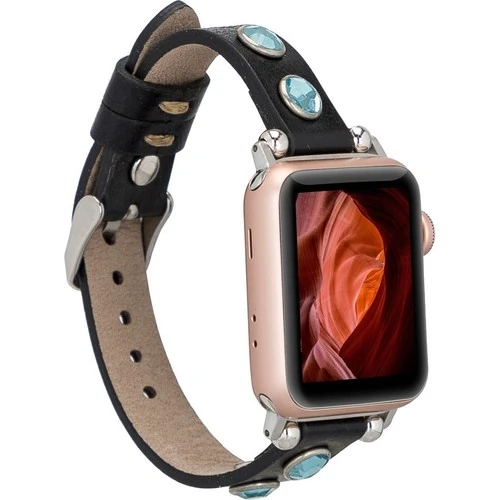 PLM Apple Watch Deri Kordon Solitaire 38-40MM Ferro Troklu Rst1 Siyah