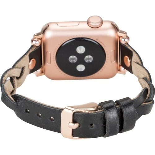 PLM Apple Watch Deri Kordon Wanda 38-40MM Ferro Rose Gold Trok Rst1 Siyah