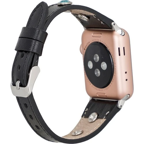 PLM Apple Watch Deri Kordon Solitaire 38-40MM Ince Ferro Troklu Rst1 Siyah