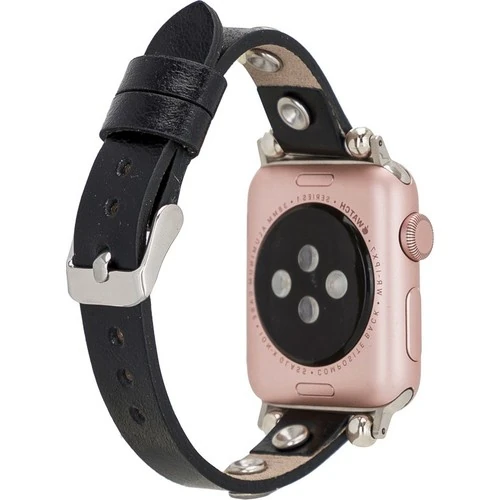 PLM Apple Watch Deri Kordon Solitaire 38-40MM Ferro Troklu Rst1 Siyah