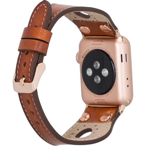 PLM Apple Watch Deri Kordon Ronda 38-40MM Ince Rose Gold Troklu RST2EF Taba