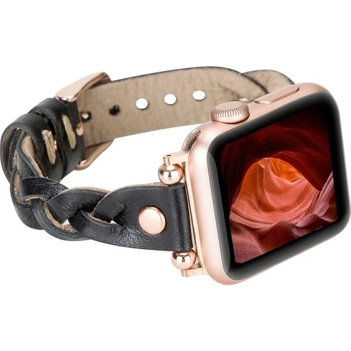 PLM Apple Watch Deri Kordon Wanda 38-40MM Ferro Rose Gold Trok Rst1 Siyah