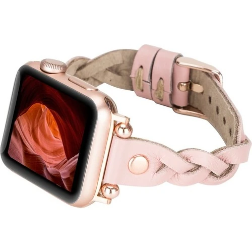 PLM Apple Watch Deri Kordon Wanda 38-40MM Ferro Rose Gold Trok Nu2 Pembe