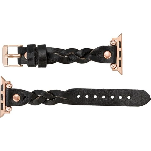 PLM Apple Watch Deri Kordon Wanda 38-40MM Ferro Rose Gold Trok Rst1 Siyah