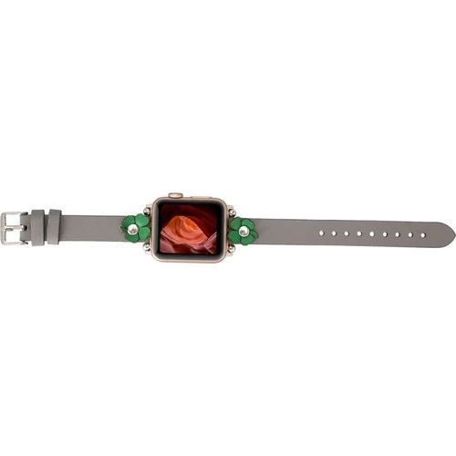 PLM Apple Watch Deri Kordon Clover 38-40MM Ferro Silver Troklu Rst9 Gri