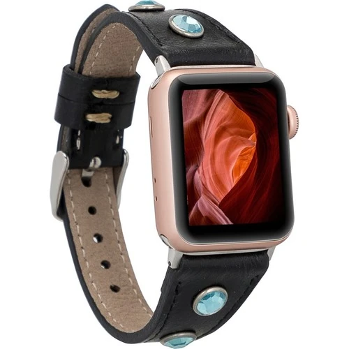 PLM Apple Watch Deri Kordon Solitaire 38-40MM Ince Ferro Troklu Rst1 Siyah
