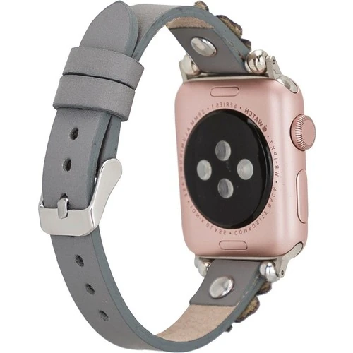 PLM Apple Watch Deri Kordon Clover 38-40MM Ferro Silver Troklu Rst9 Gri
