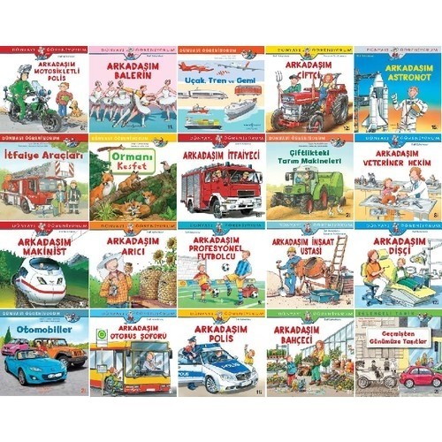 Dünyayı Öğreniyorum Serisi 20 Kitap Set - 2 - Arkadaşım Itfaiyeci - Arkadaşım Polis - Arkadaşım Bahçeci - Otomobiller - Makinist - Arıcı - Veteriner - Astronot