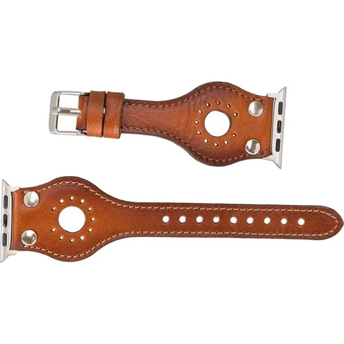 PLM Apple Watch Deri Kordon Ronda 38-40MM Ince Silver Troklu RST2EF Taba