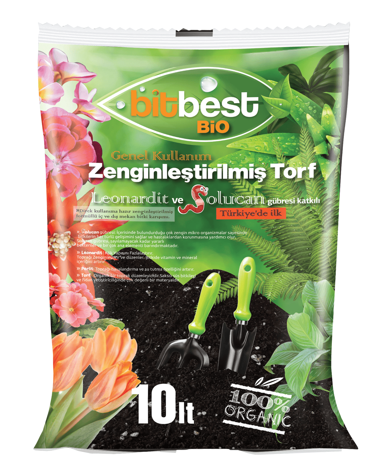 Bitbest Solucan Gübresi ve Leonardit Katkılı Torf (Bitki Toprağı) 10 L