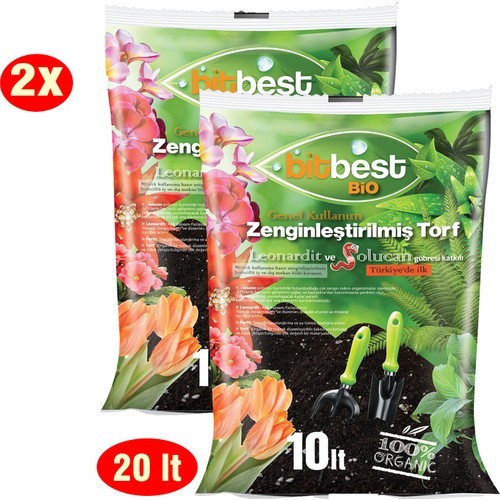 Bitbest Bio 2'li 20 lt Gübreli Bitki ve Saksı Toprağı Torf U