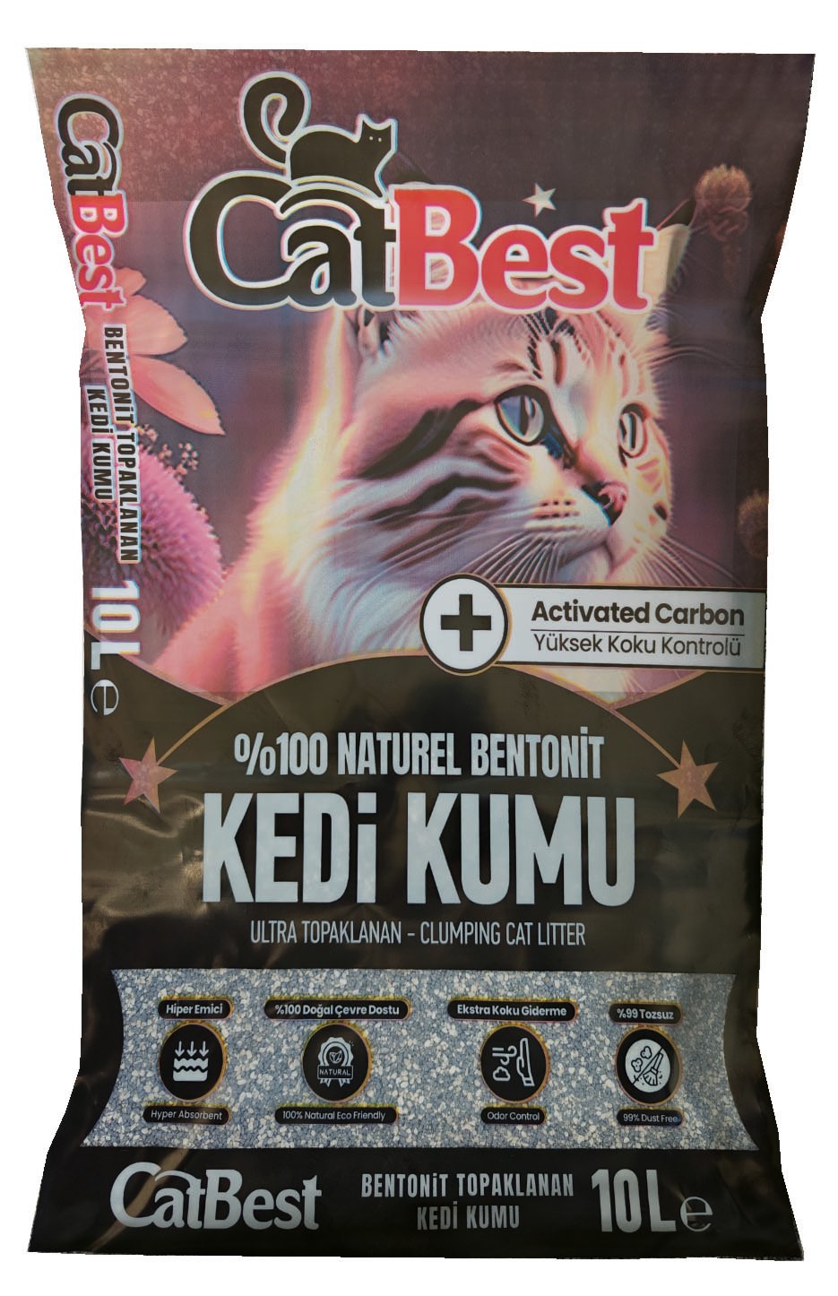 CatBest Active Carbon Kedi Kumu Doğal bentonit İnce Taneli 10 LT