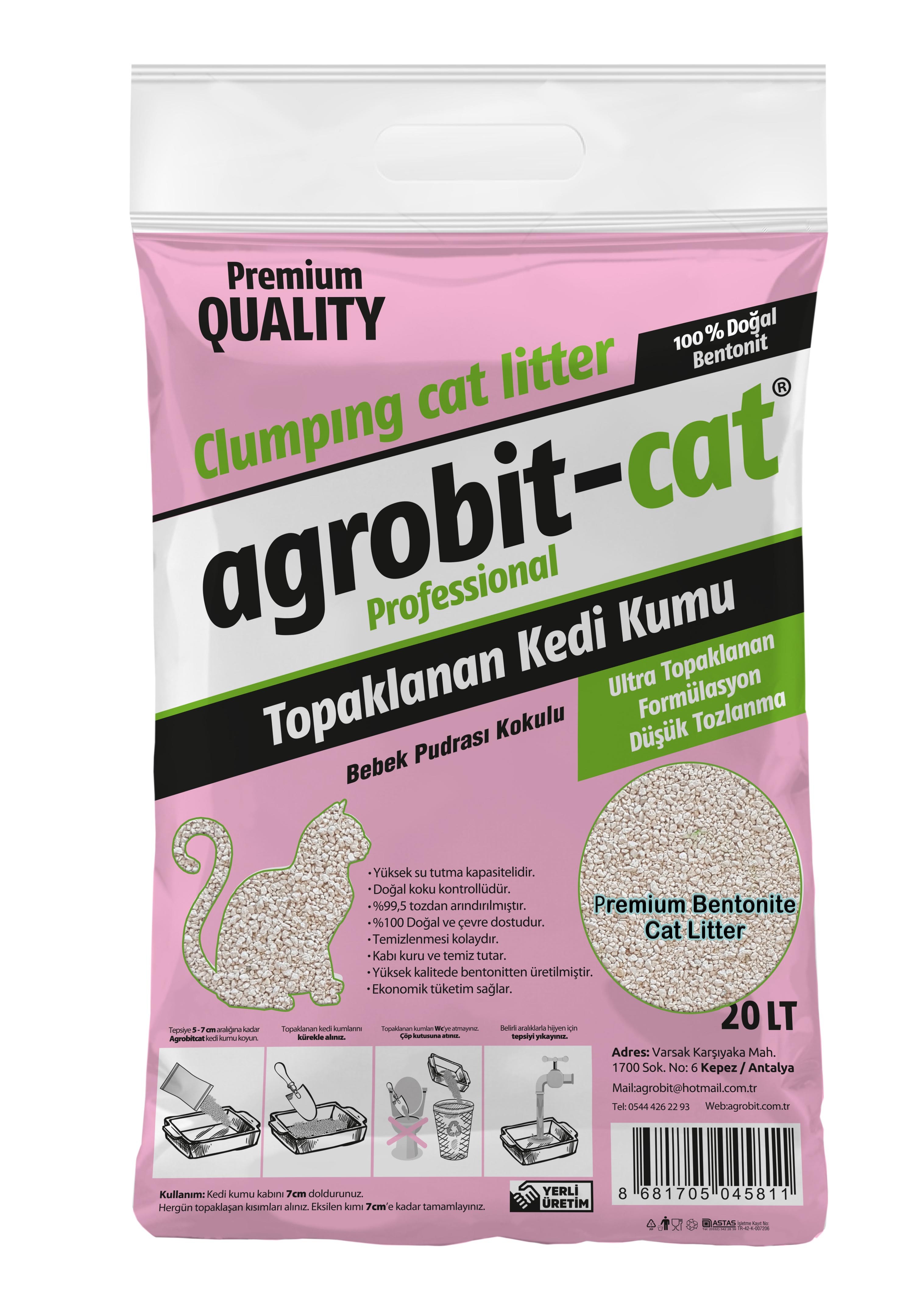 Agrobit Cat Bebek Pudrası Kedi Kumu Doğal Bentonit İnce Taneli 20Lt Çuval  6602-15
