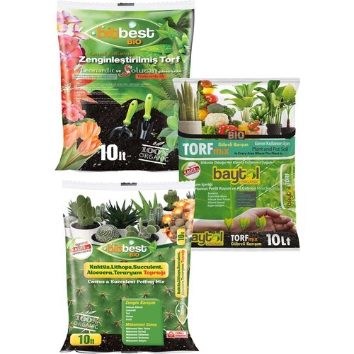 Bitbest Bio 10 Lt + Baytol Mix 10 Lt + Bitbest Kaktüs 10 Lt Bitki Toprağı + Solucan Gübresi 2 Kg