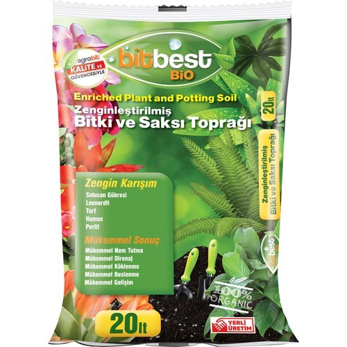 Bitbest Bio 20 lt Bitki Saksı Toprağı Solucan Gübreli Torf Humus Perlit