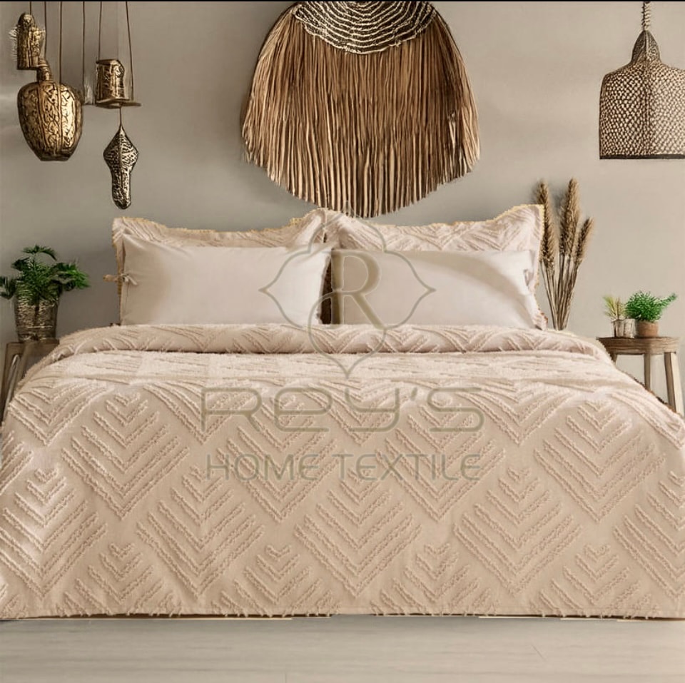 BOHEM VELOR ÇİFT KİŞİLİK YATAK ÖRTÜSÜ TAKIMI 240X250 - BEJ -