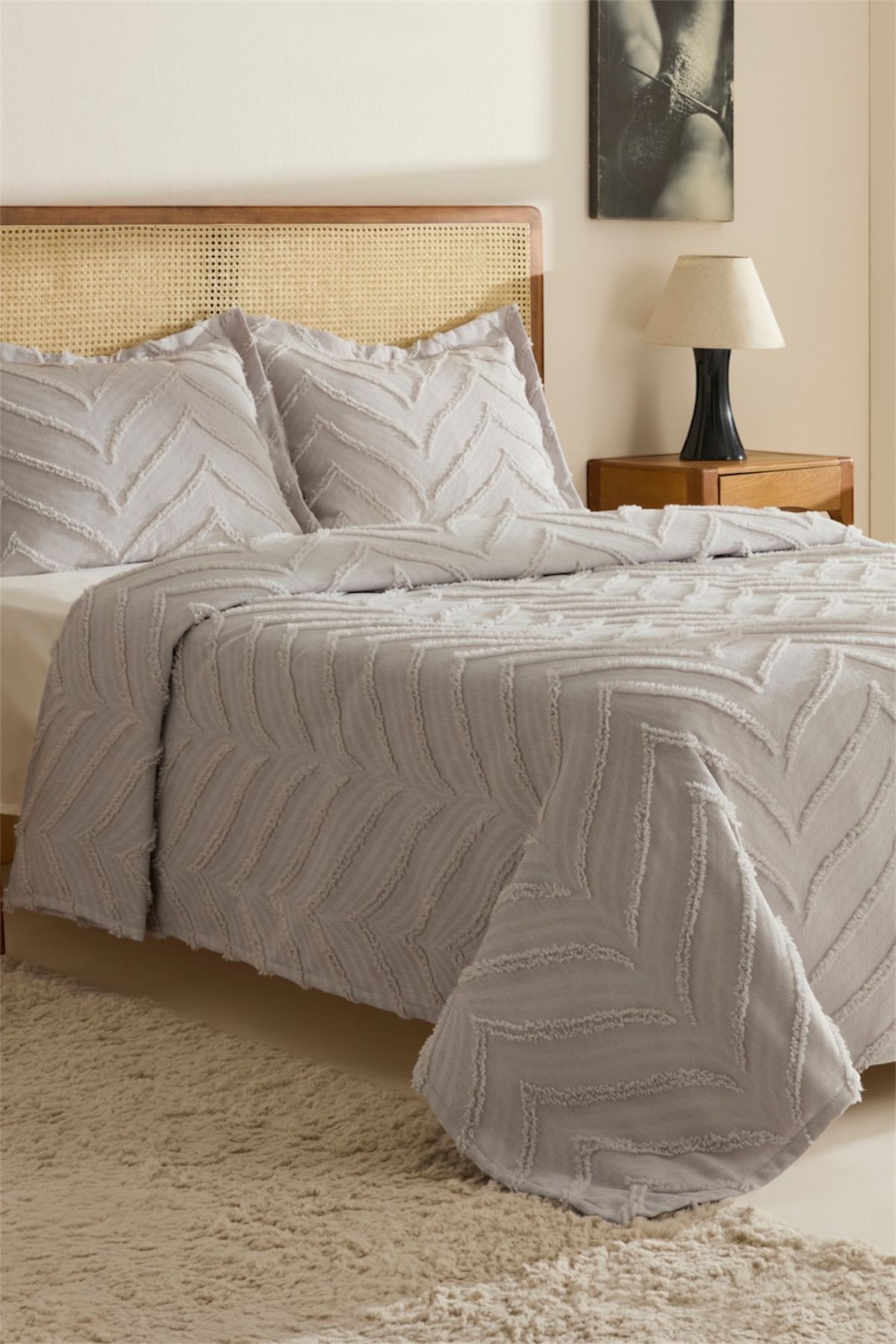 BOHEM ARLİNAGEO ÇİFT KİŞİLİK YATAK ÖRTÜSÜ TAKIMI 240X250 - GRİ -
