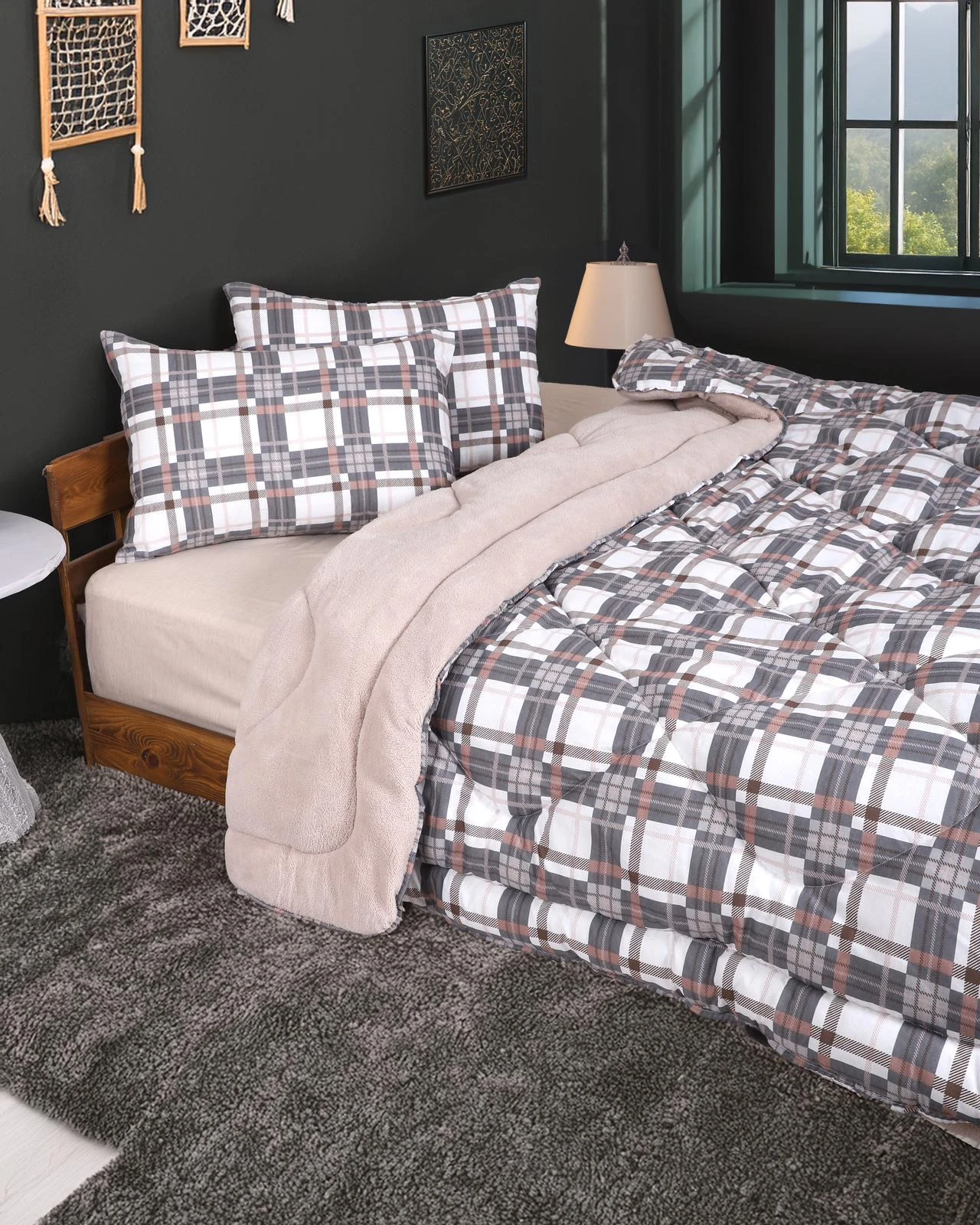 Çift Kişilik Welsoft Yorgan Yastıklı Ekose 195X215