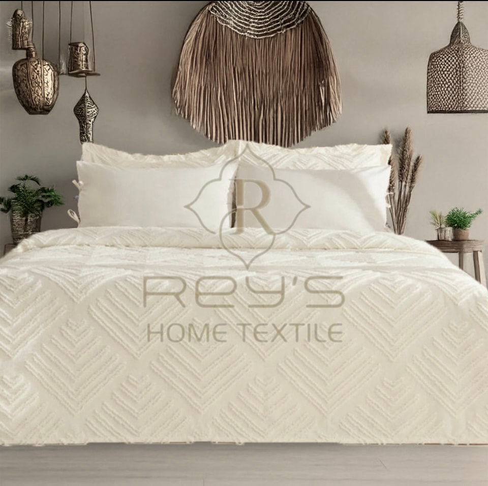 BOHEM VELOR ÇİFT KİŞİLİK YATAK ÖRTÜSÜ TAKIMI 240X250 - EKRU -