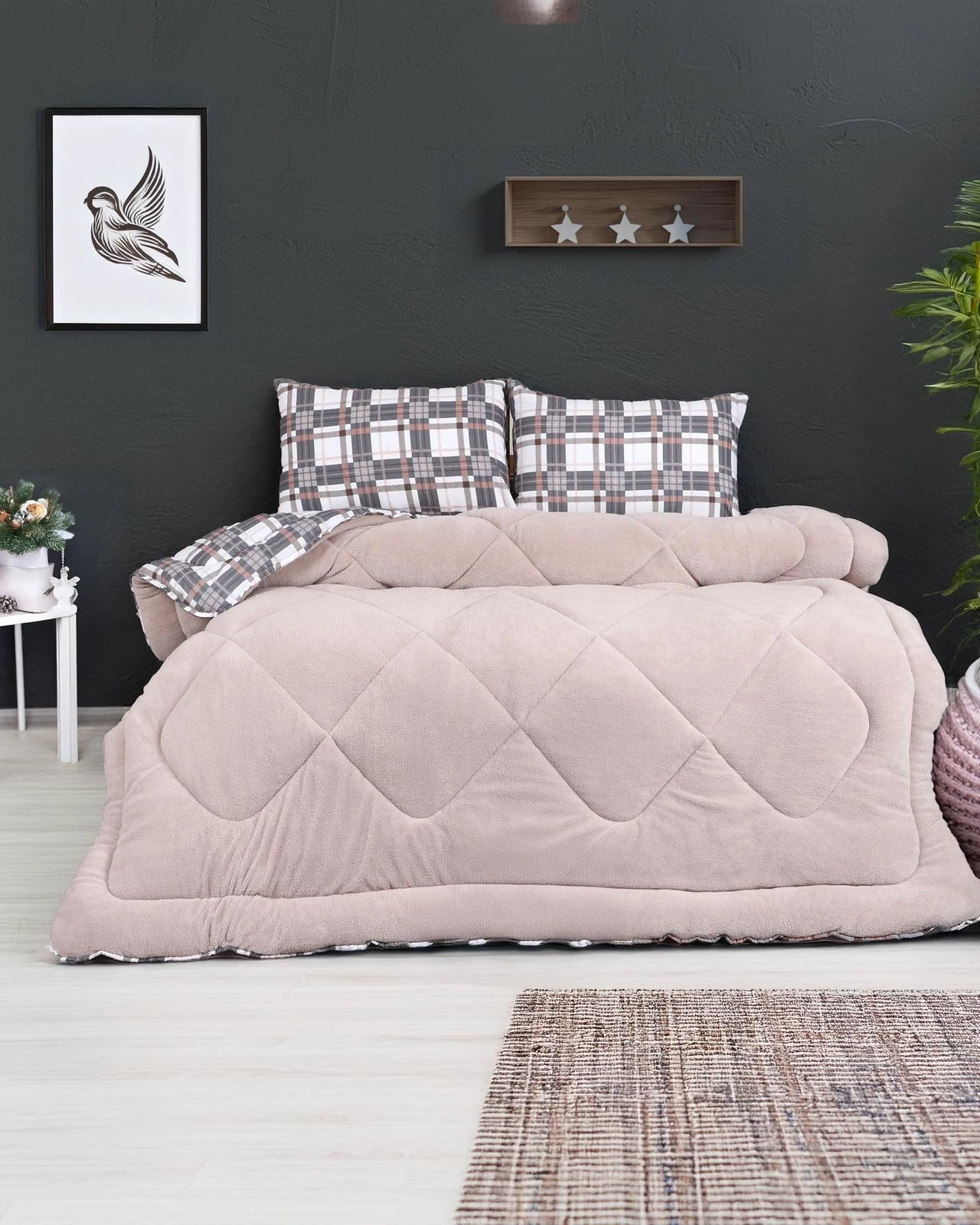 Çift Kişilik Welsoft Yorgan Yastıklı Ekose 195X215