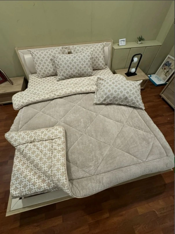 Çift Kişilik Welsoft Yorgan Yastıklı Bej Zincir 195X215