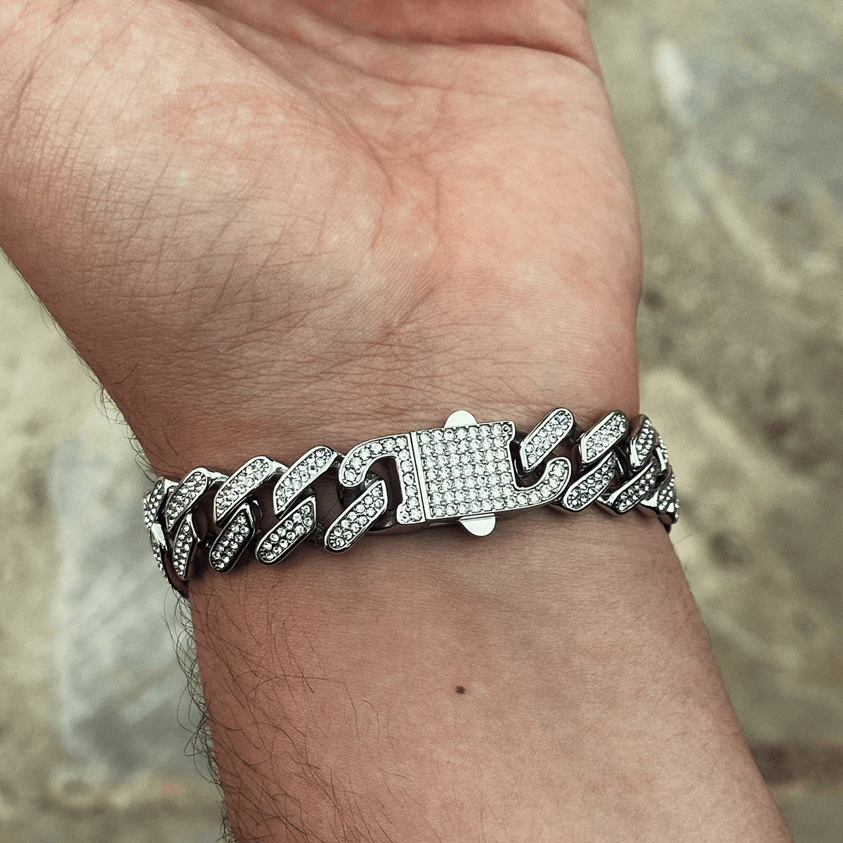 Iced Out 15mm Cuban Chain Bileklik Paslanmaz Çelik